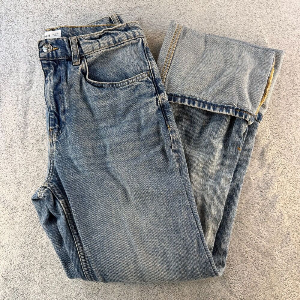 MNG Mango Wide Leg Cuffed Jeans Women's US 6 EU 38 Light Wash Denim - Picture 1 of 8